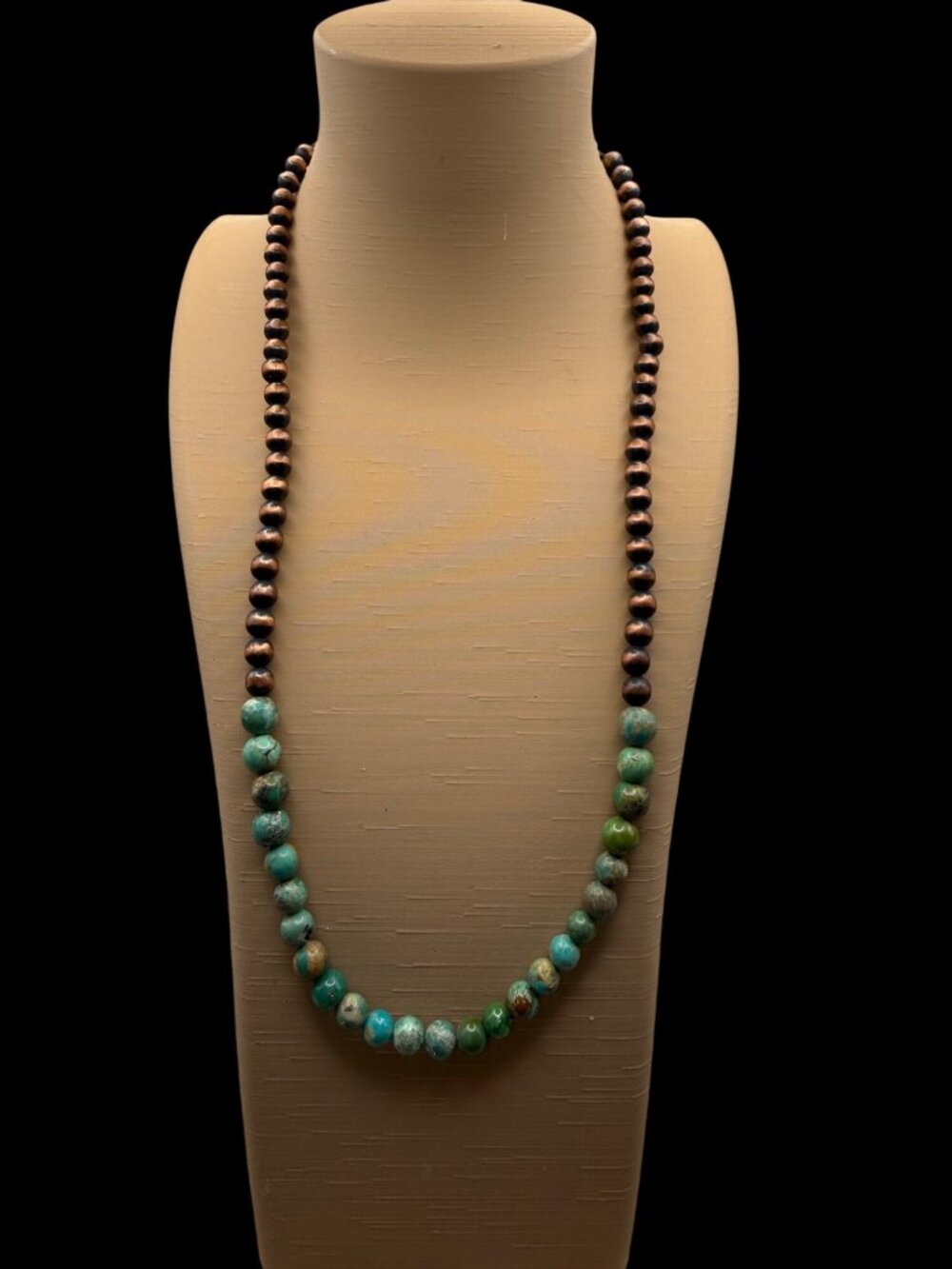 Artisan Sediment Jasper & Copper Beaded Necklace 18" Adj Chain Rustic Boho Chic